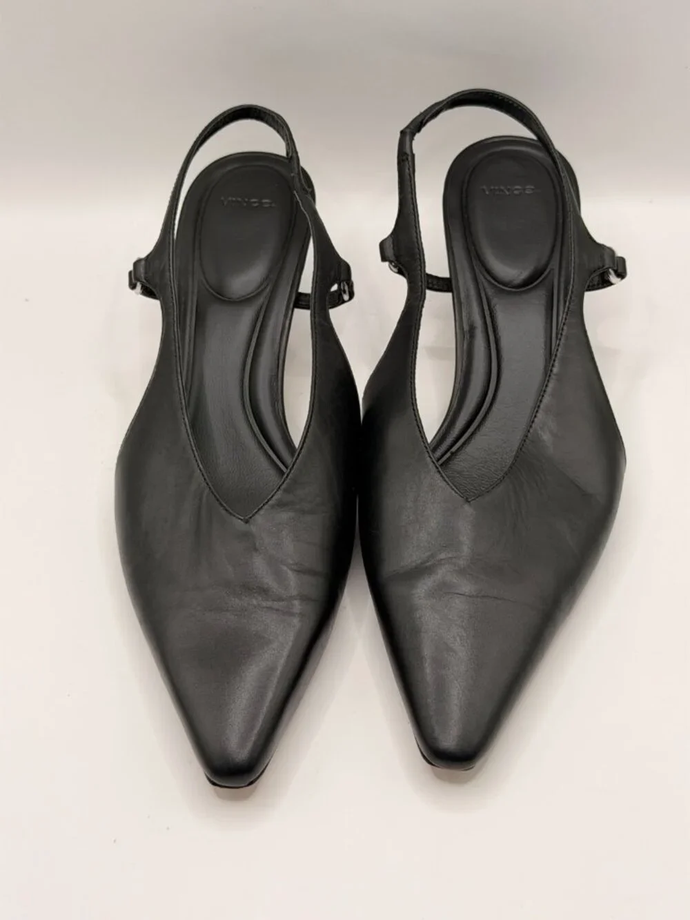 Vince Women Venice Black Leather Pointed Toe Kitten Slingback Heel Pump Sz 9.5 M